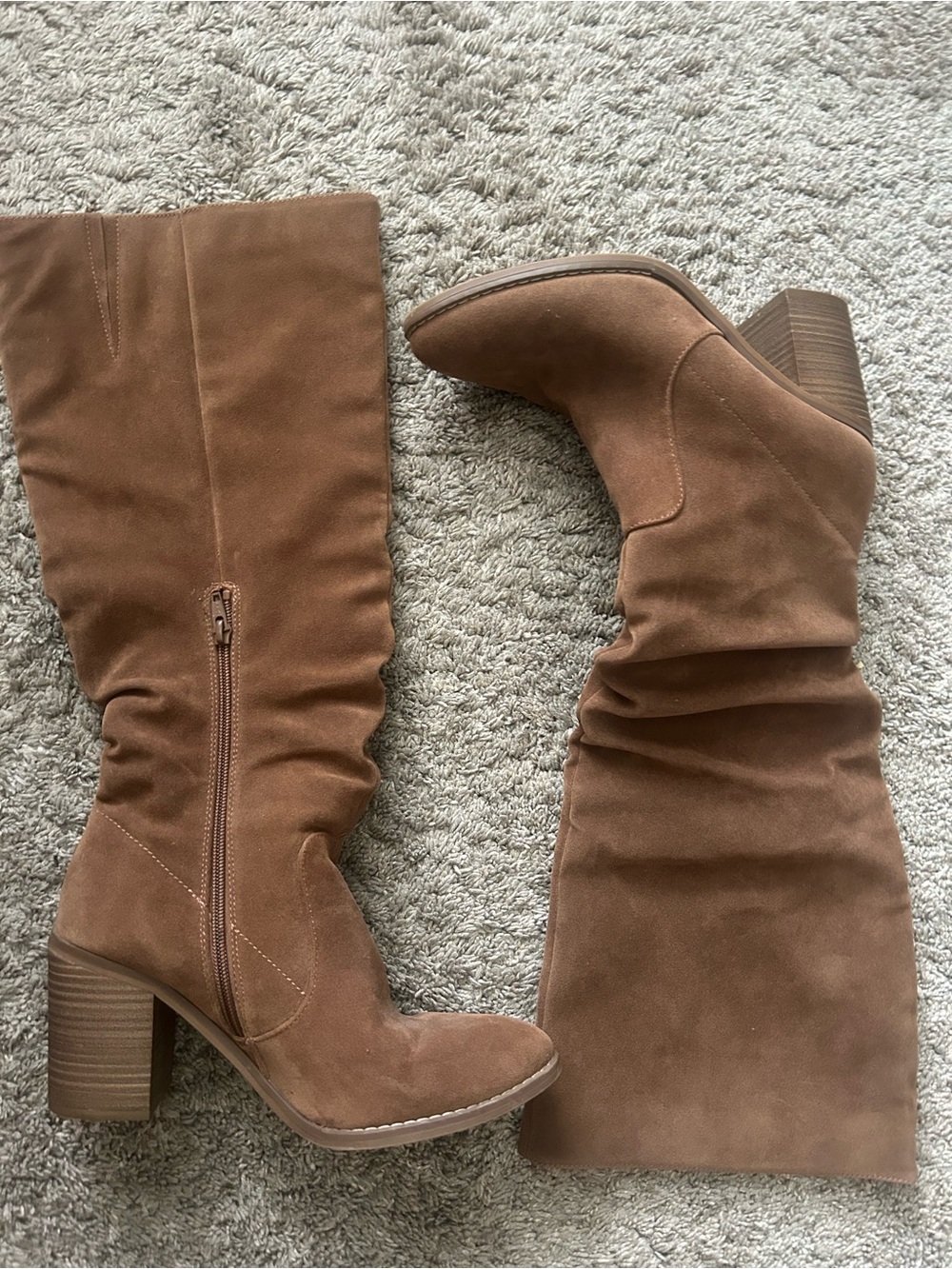 Universal Thread Tan Suede Mid-Calf Block Heel Boots